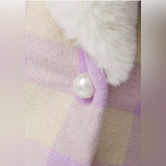 LoveShackFancy Dumont Jacket S Lavender Check Tweed Faux Fur Collar Coat $695 - Picture 4 of 10